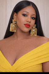 Luxury Pair Bohemian Style Geometric Alloy Inlaid Colorful Rhinestone Square Earrings