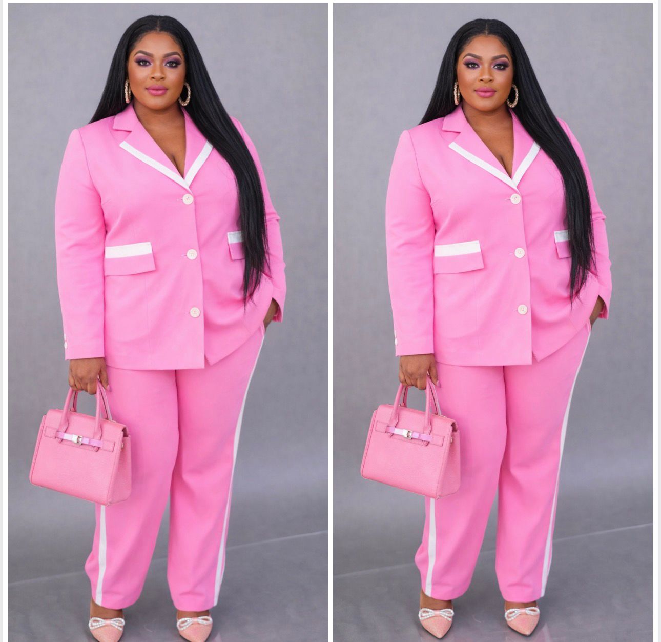 Elegant And Classy Boss Lady Pink Blazer Set Turkish