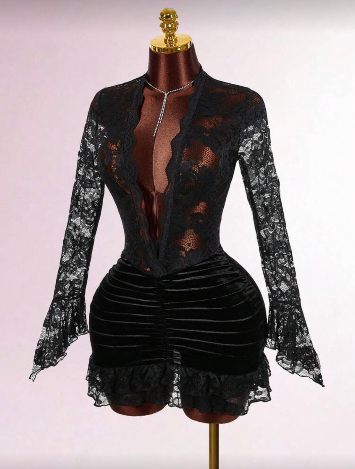 Sexy Vibe Deep V Waist Cinched Bodycon Mini Dress Red Lace Dress