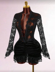 Sexy Vibe Deep V Waist Cinched Bodycon Mini Dress Red Lace Dress